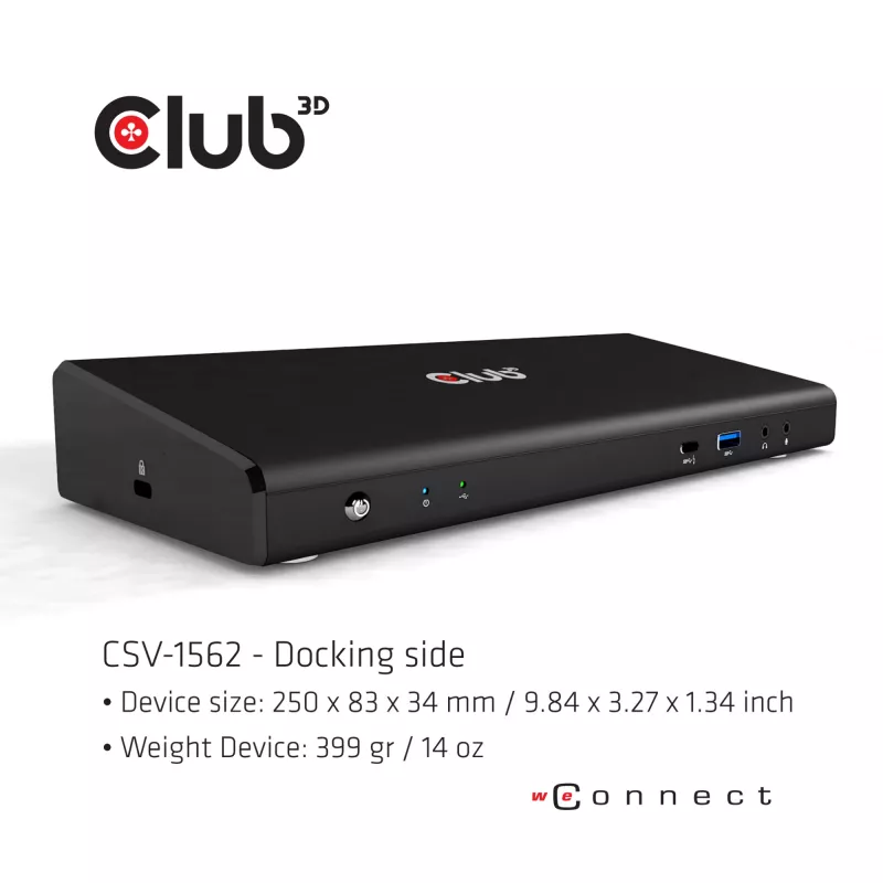 CLUB3D CSV-1562 on USB3.2 Gen1 Type-C universaalne kolmekordne 4K30Hz laadimisdokkimisjaam, mis on DisplayLink® sertifitseeritud. Universaalne laadimisdokk