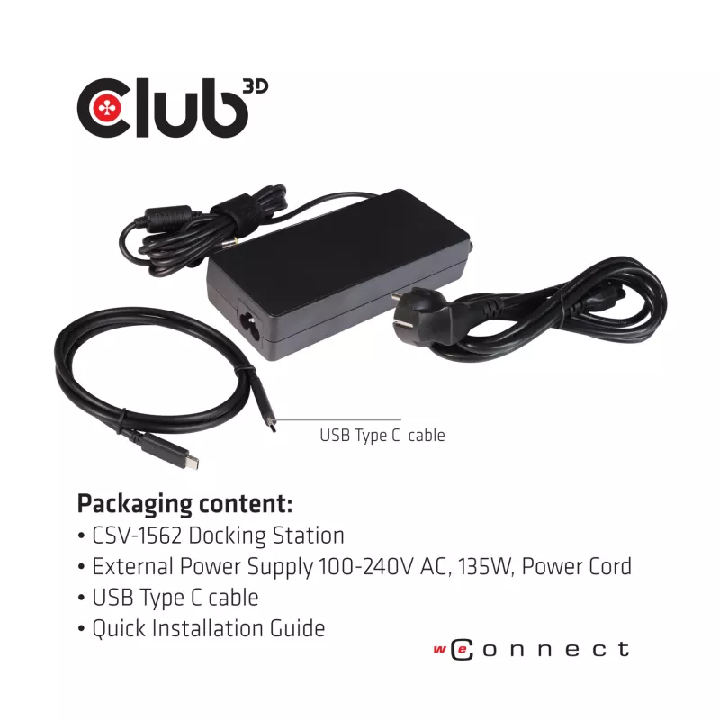CLUB3D CSV-1562 on USB3.2 Gen1 Type-C universaalne kolmekordne 4K30Hz laadimisdokkimisjaam, mis on DisplayLink® sertifitseeritud. Universaalne laadimisdokk
