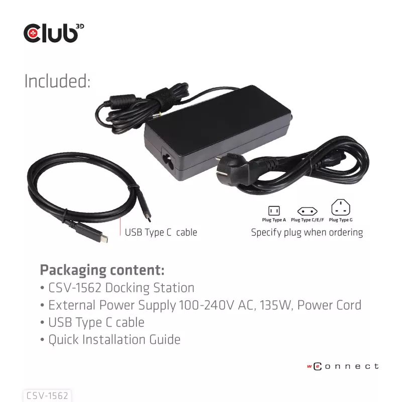 CLUB3D CSV-1562 on USB3.2 Gen1 Type-C universaalne kolmekordne 4K30Hz laadimisdokkimisjaam, mis on DisplayLink® sertifitseeritud. Universaalne laadimisdokk