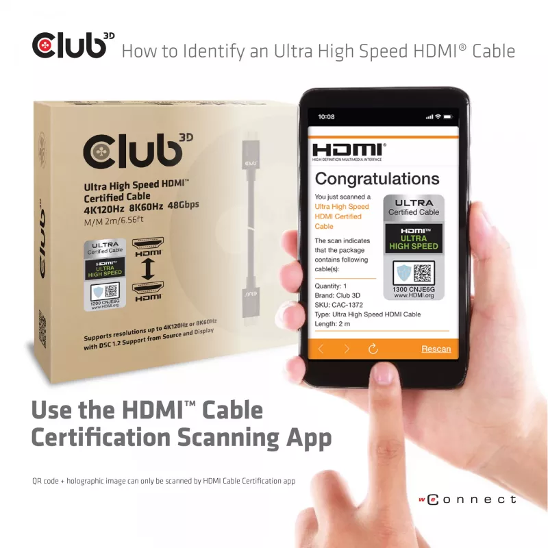 CLUB3D ülikiire HDMI 4K120Hz, 8K60Hz kaabel 48Gbps M/M 3 m/ 9.84ft