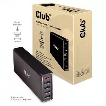 CLUB3D USB Type A ja C toitelaadija, 5 porti kuni 111W