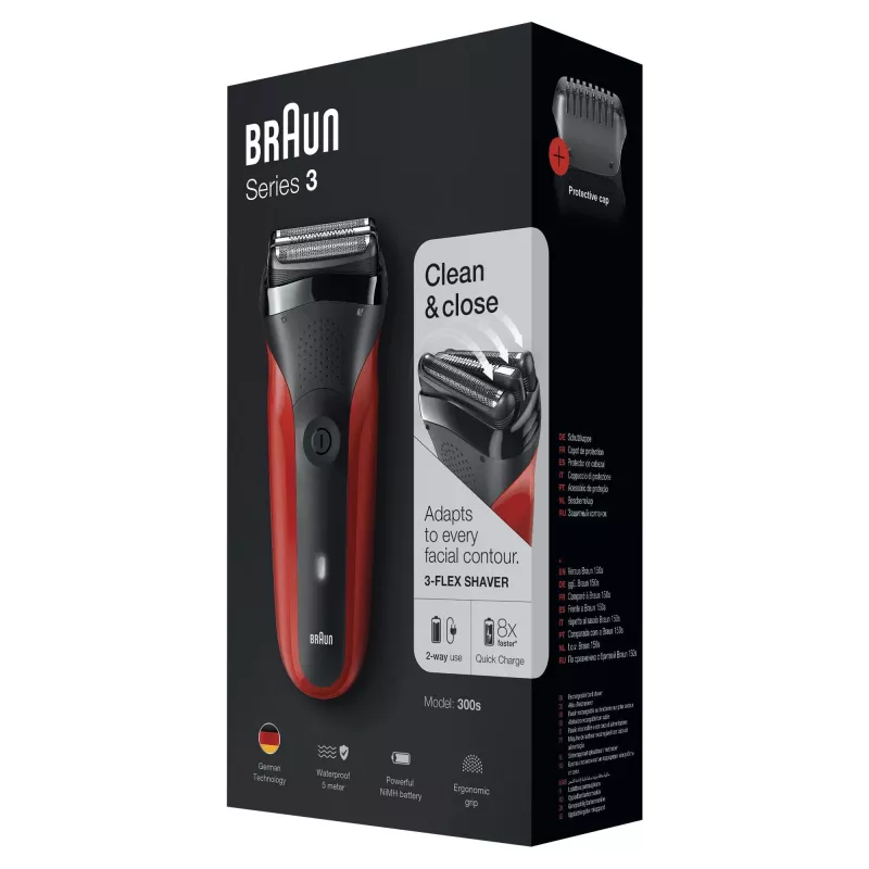 Braun Series 3 300s Foliehabemeajaja Trimmer Must, Punane