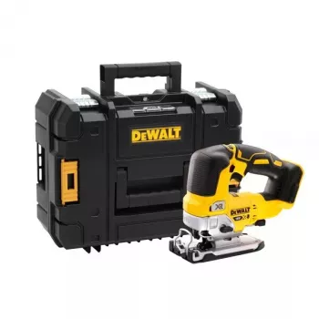 Tikksaag DeWALT DCS334NT-XJ juhtmevaba 18V, käigupikkus 2,6 cm, lõikesügavus puidus 135 mm, kaldenurk 0–45°, pealiskäepide, pehme haare