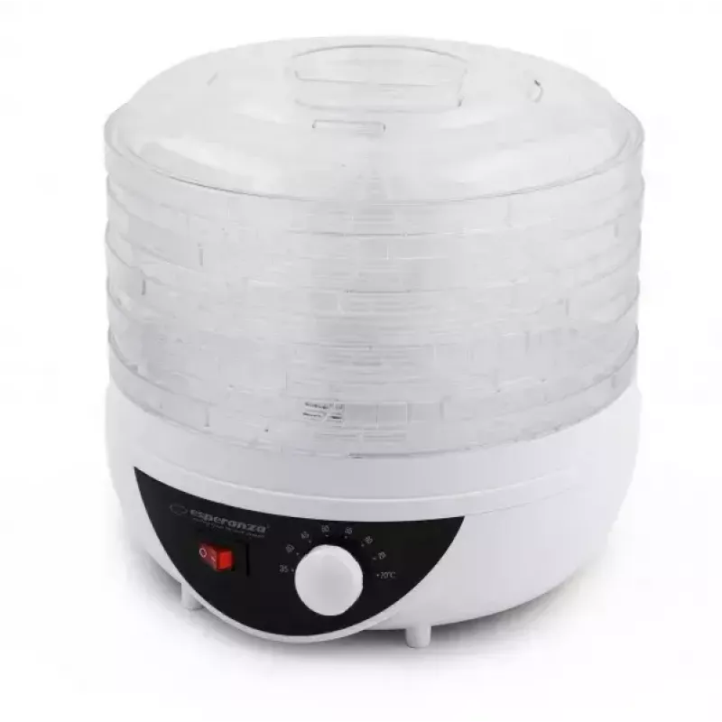 Toidukuivati ESPERANZA EKD002 – 5 alust, 250 W, reguleeritav termostaat, max temp 75°C, poolläbipaistev valge