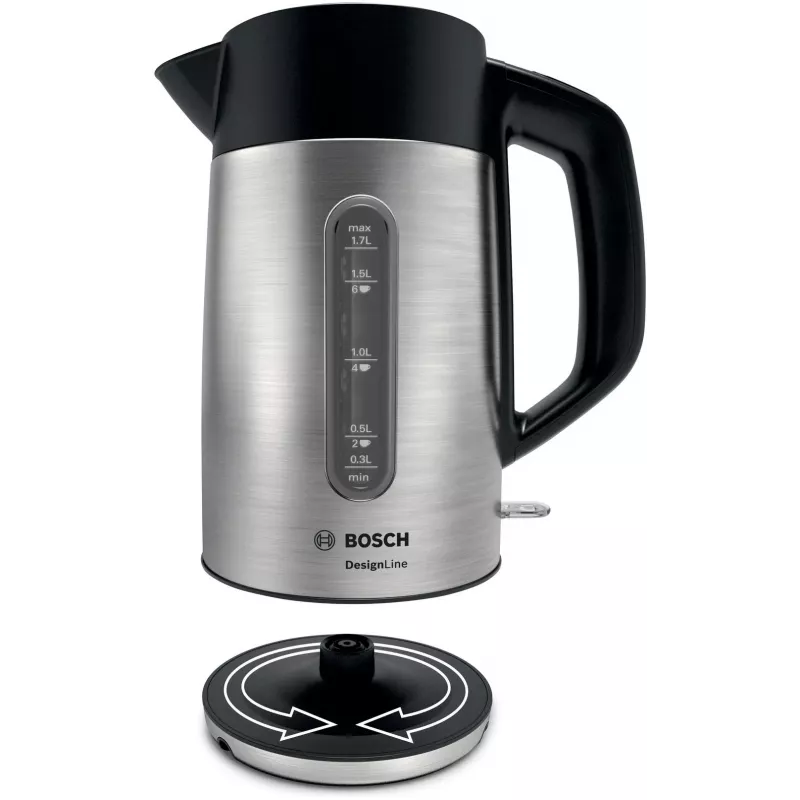Bosch TWK4P440 elektriline veekeetja 1.7 L 2400 W Must, roostevaba teras