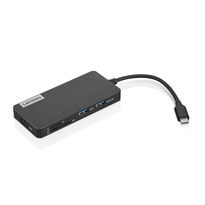 Lenovo GX90T77924 dokkimisjaam — USB-C jaotur HDMI 1.4-ga, 2×USB-A 3.2 Gen1, USB‑2.0, microSD-kaardilugeja, hall