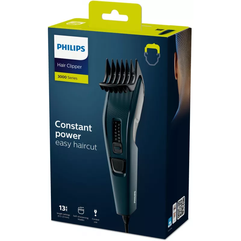Philips HC3505/15 Hairclipper Series 3000 juukselõikusmasin, juhtmega, 13 pikkuse seadistust, 0,5–23 mm, 41 mm tera, iseteravad roostevabast terasest terad, must