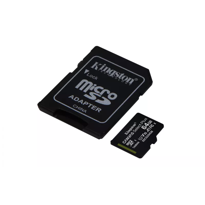 Kingston Technology Canvas Select 64 GB micSDXC Plus 100R A1 C10 kaart + adapter