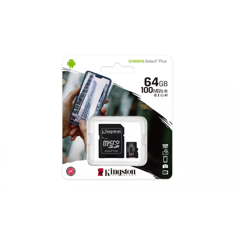 Kingston Technology Canvas Select 64 GB micSDXC Plus 100R A1 C10 kaart + adapter