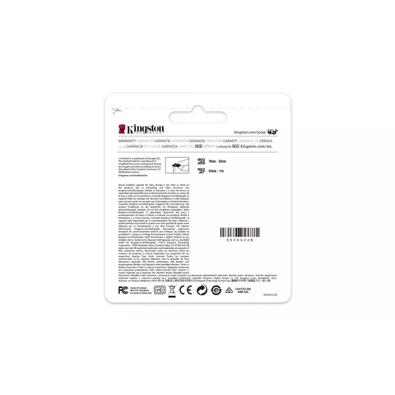 Kingston Technology Canvas Select 64 GB micSDXC Plus 100R A1 C10 kaart + adapter