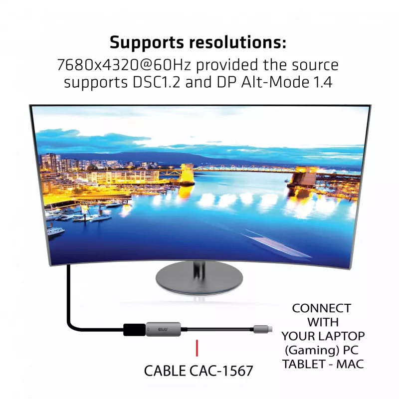 CLUB3D USB Type C kuni DisplayPort 1.4 8K60Hz HBR3 aktiivadapter
