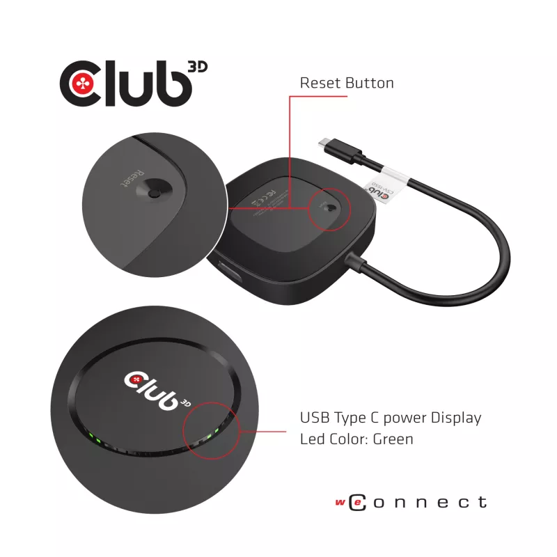 CLUB3D USB Type C 3.2 Gen 1 Multi Stream Transport (MST) Hub DisplayPort 1.4 kolme monitori jaoks