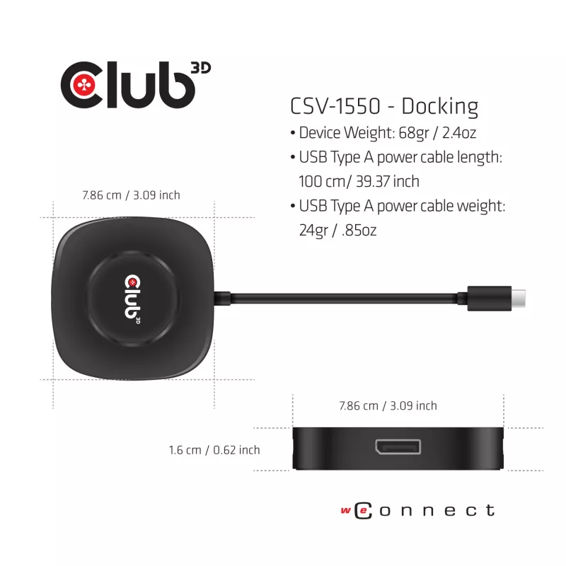 CLUB3D USB Type C 3.2 Gen 1 Multi Stream Transport (MST) Hub DisplayPort 1.4 kolme monitori jaoks