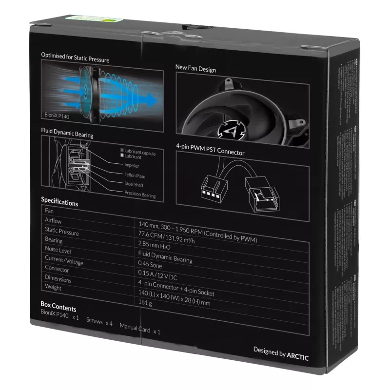 ARCTIC BioniX P140 (Hall) – Rõhuoptimeeritud 140 mm mänguventilaator PWM PST-ga