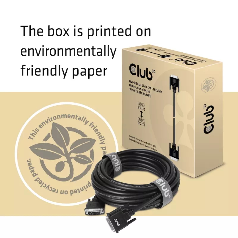 CLUB3D DVI-D Dual Link (24+1) kaabel kahepoolne M/M 10m/32.8ft 28AWG