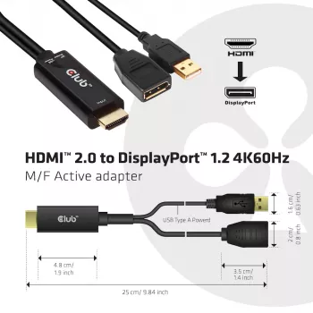 CLUB3D CAC-1331 videokaabli adapter 0,25 m HDMI DisplayPort must