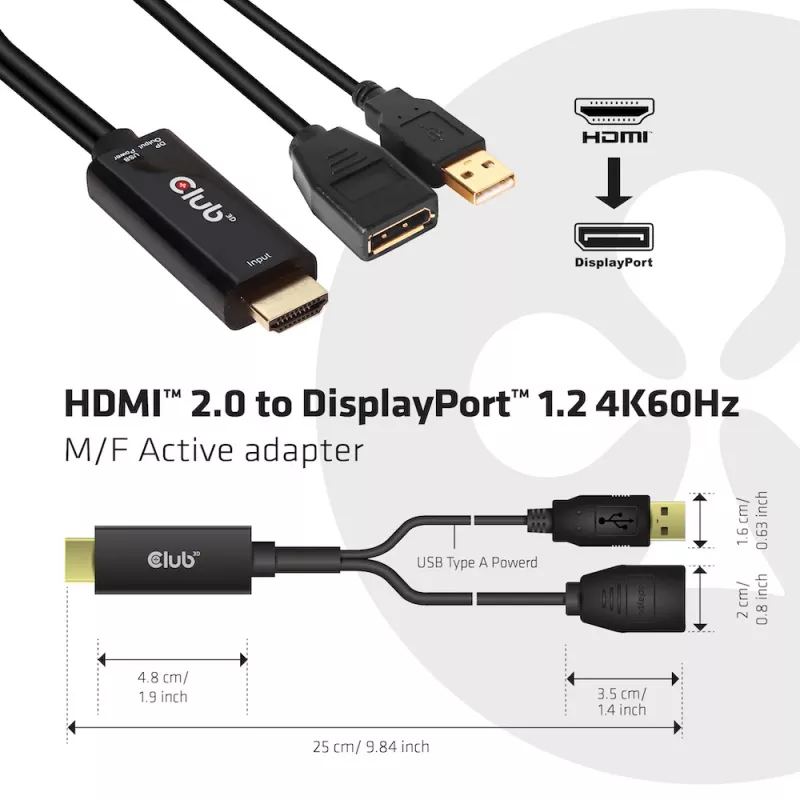 CLUB3D CAC-1331 videokaabli adapter 0,25 m HDMI DisplayPort must