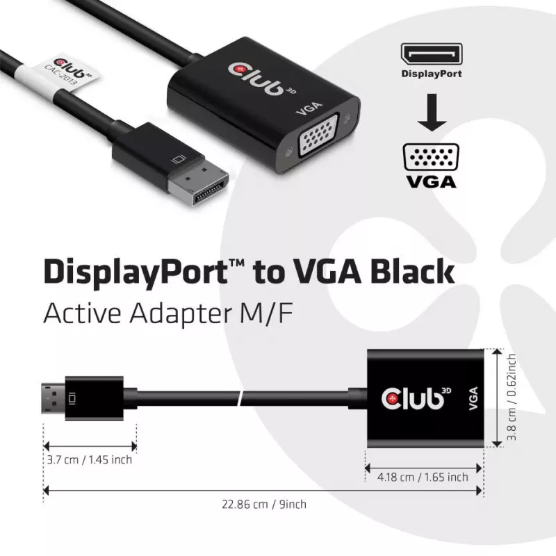 CLUB3D DisplayPort™ to VGA must aktiivadapter M/F