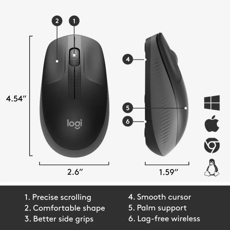 LOGITECH M190 täissuuruses juhtmevaba hiir Charcoal