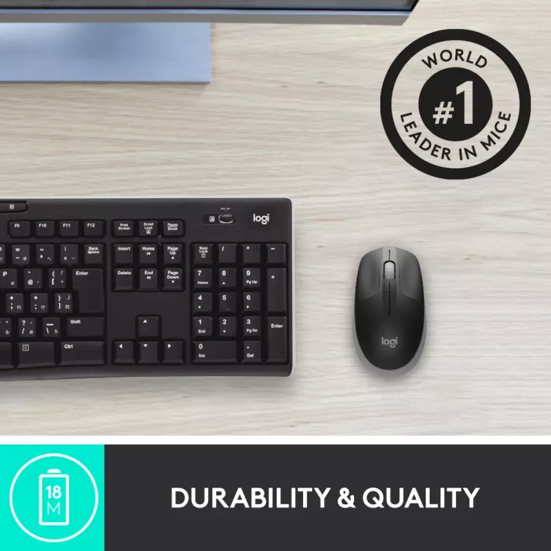 LOGITECH M190 täissuuruses juhtmevaba hiir – keskmine hall