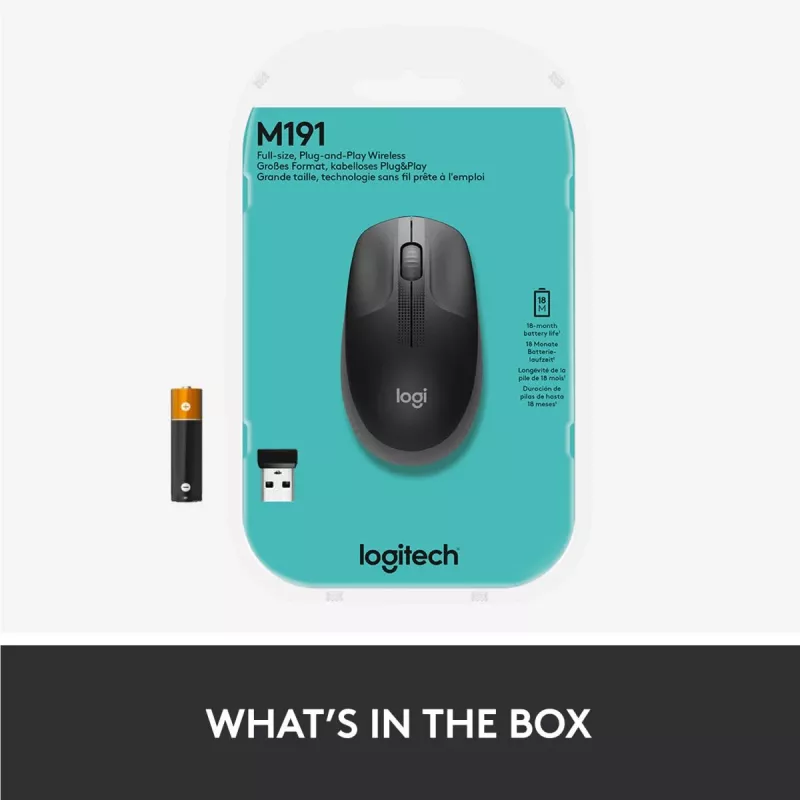 LOGITECH M190 täissuuruses juhtmevaba hiir – keskmine hall