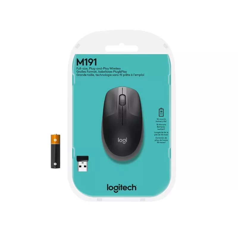 LOGITECH M190 täissuuruses juhtmevaba hiir – keskmine hall