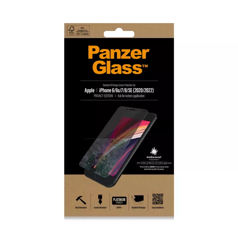 PanzerGlass ® Privaatsusekaitse iPhone SE (2020/2022) | 8 | 7 | 6 | 6s | Standard Fit