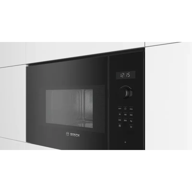 Sisseehitatud solo mikrolaineahi Bosch Serie 6 BFL524MB0 — 800 W, 20 L, grill, puute- ja pöördjuhtimine, must