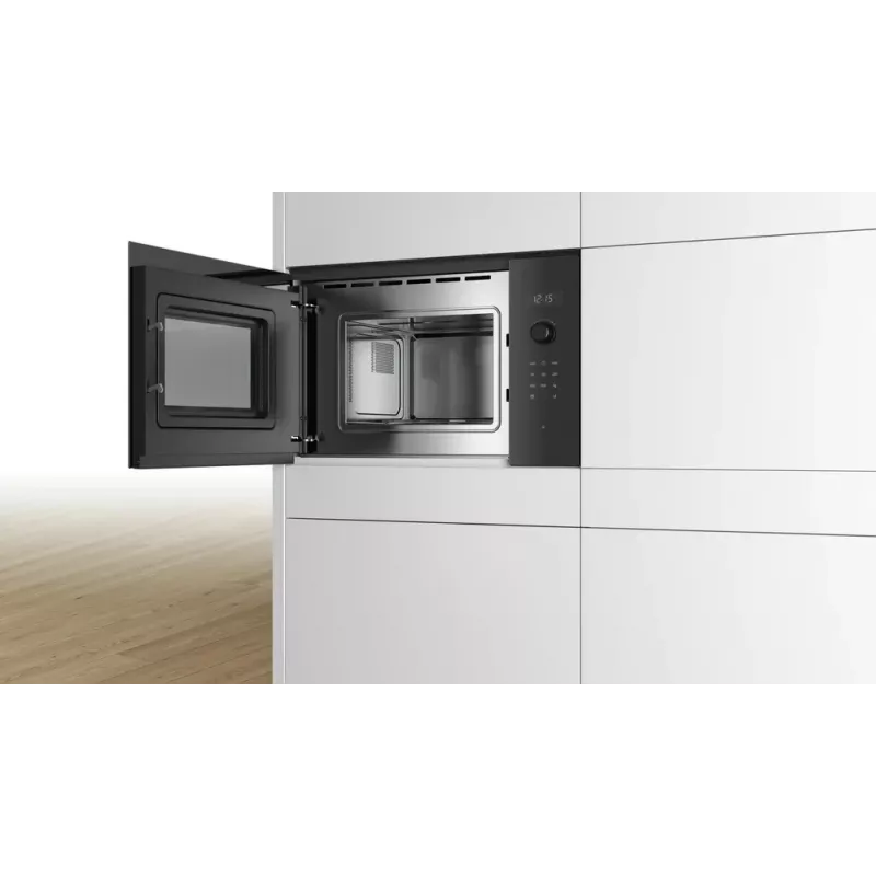 Sisseehitatud solo mikrolaineahi Bosch Serie 6 BFL524MB0 — 800 W, 20 L, grill, puute- ja pöördjuhtimine, must