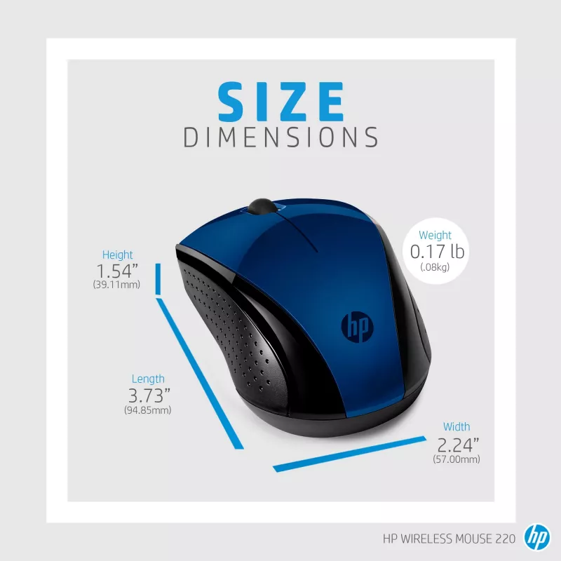 HP Wireless Mouse 220 (Lumiere Blue), kahe käe jaoks, RF juhtmevaba, sinine