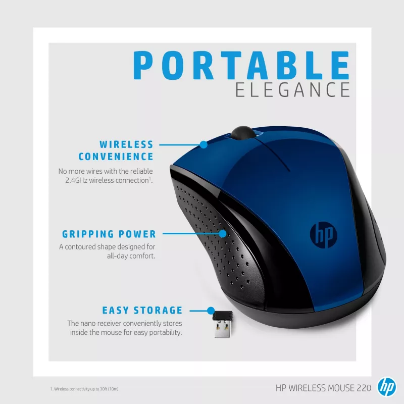 HP Wireless Mouse 220 (Lumiere Blue), kahe käe jaoks, RF juhtmevaba, sinine