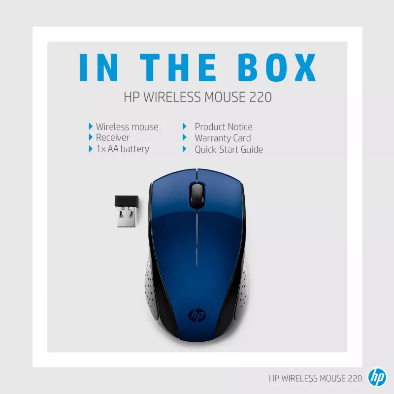HP Wireless Mouse 220 (Lumiere Blue), kahe käe jaoks, RF juhtmevaba, sinine