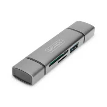 DIGITUS Combo kaardilugeja ja jaotur (USB-C + USB 3.0) 1x SD, 1x MicroSD, 1x USB 3.0, hall