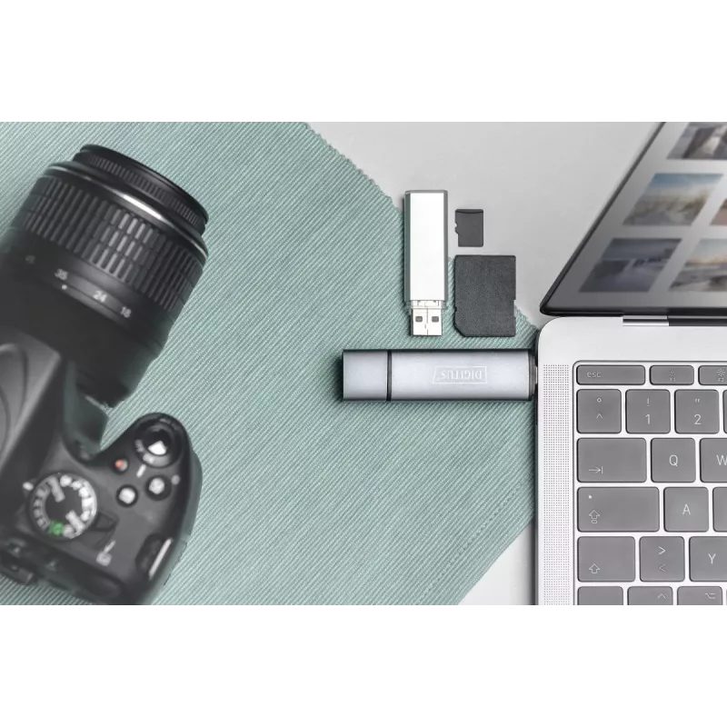 DIGITUS Combo kaardilugeja ja jaotur (USB-C + USB 3.0) 1x SD, 1x MicroSD, 1x USB 3.0, hall