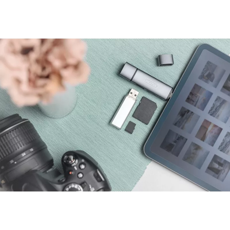 DIGITUS Combo kaardilugeja ja jaotur (USB-C + USB 3.0) 1x SD, 1x MicroSD, 1x USB 3.0, hall