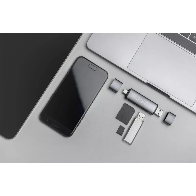 DIGITUS Combo kaardilugeja ja jaotur (USB-C + USB 3.0) 1x SD, 1x MicroSD, 1x USB 3.0, hall