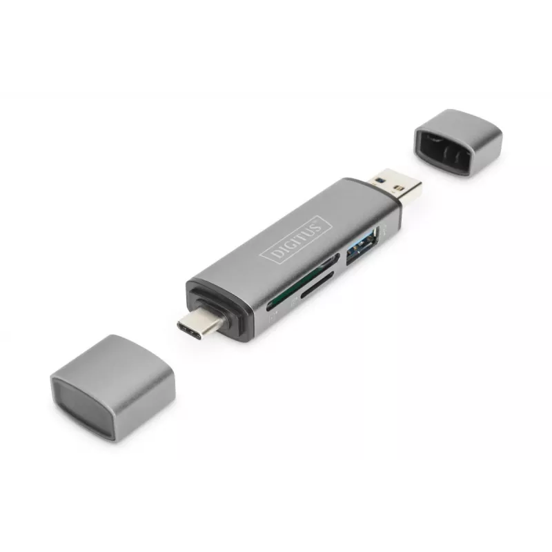 DIGITUS Combo kaardilugeja ja jaotur (USB-C + USB 3.0) 1x SD, 1x MicroSD, 1x USB 3.0, hall