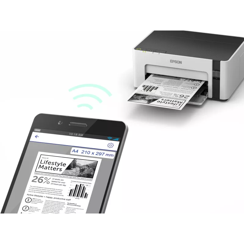 Inkjet-printer Epson EcoTank ET-M1120 — monokroomne, A4, 1440x720 DPI, Wi‑Fi, täidetav tindipaak