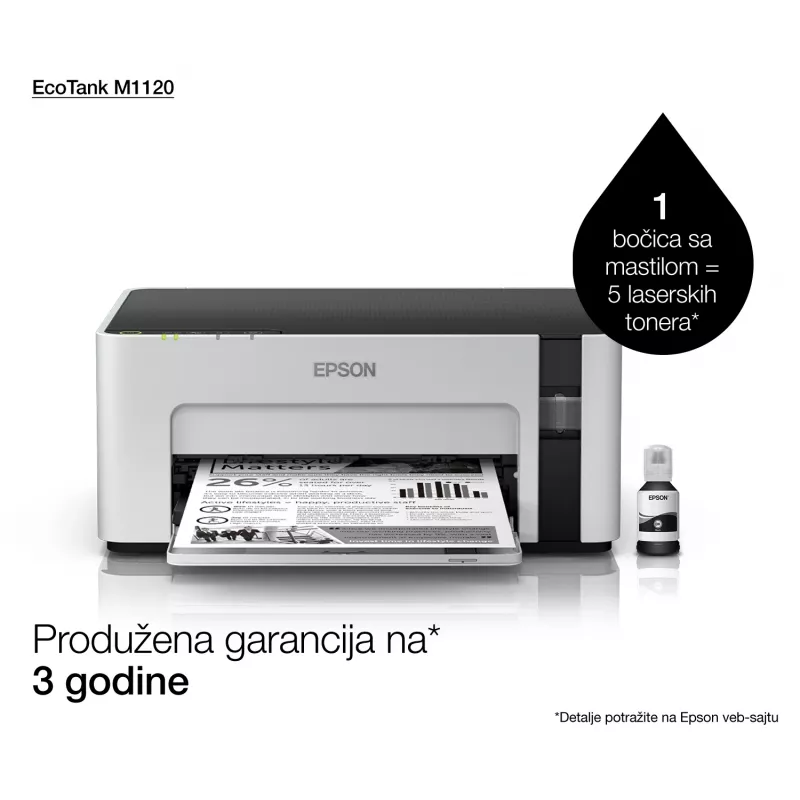 Inkjet-printer Epson EcoTank ET-M1120 — monokroomne, A4, 1440x720 DPI, Wi‑Fi, täidetav tindipaak