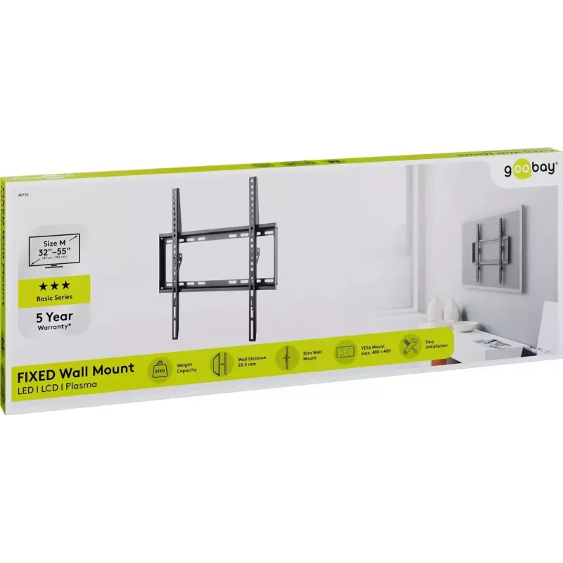 Goobay TV seinakinnitus Basic FIXED (M) 35 kg 32-55 tolli VESA 200-400 mm