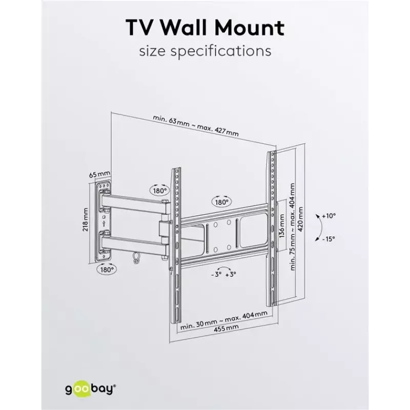 Goobay TV seinakinnitus Basic FULLMOTION M 35 kg 32-55 tolli