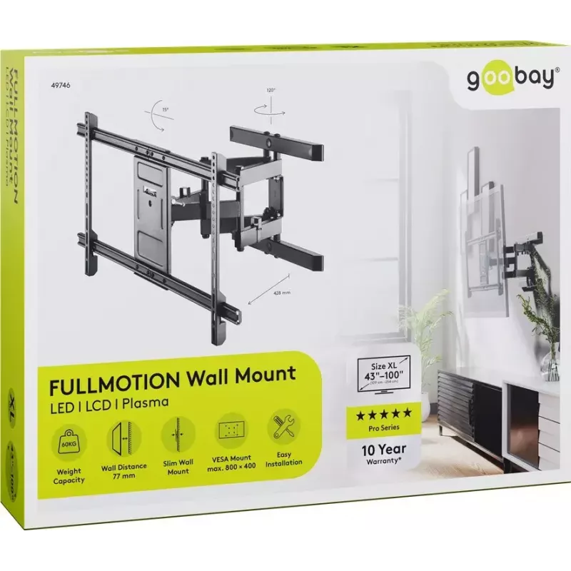 Goobay TV seinakinnitus Pro FULLMOTION (XL) 60 kg 43–100 tolli