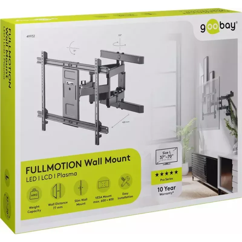 Goobay TV seinakinnitus Pro FULLMOTION (L) 60 kg 37–70 tolli