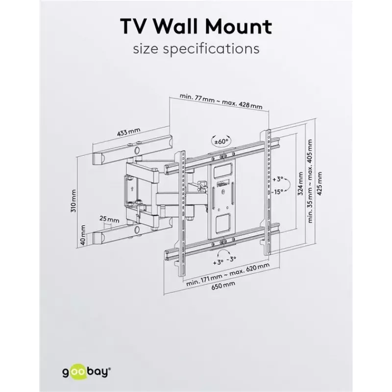 Goobay TV seinakinnitus Pro FULLMOTION (L) 60 kg 37–70 tolli