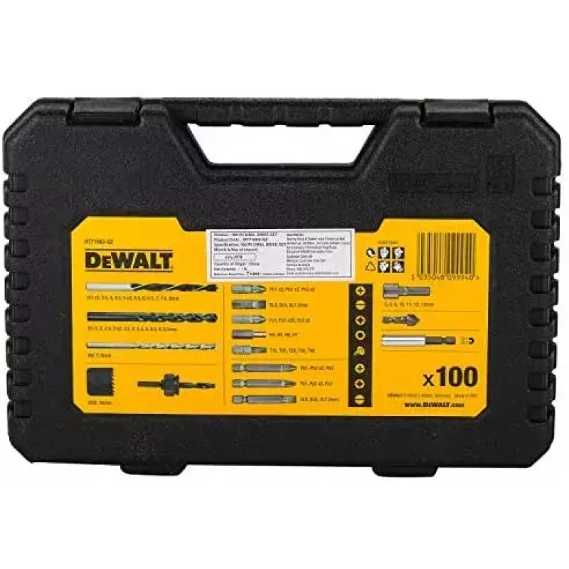Puuriterade komplekt DeWalt DT71563-QZ — 100 tk metallile, sisaldab kruvikeeramisotsikuid ja kandekohvrit
