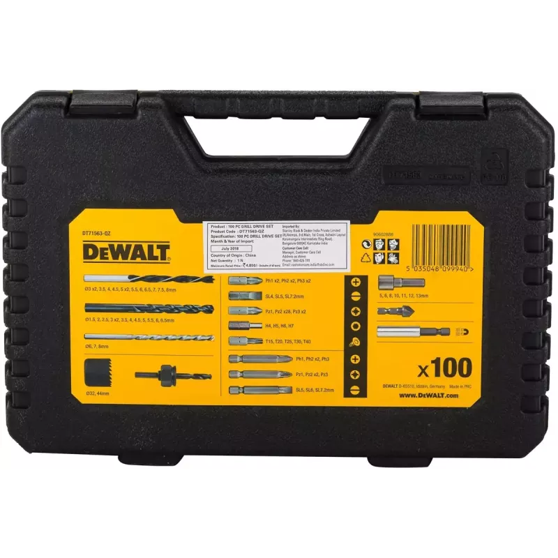Puuriterade komplekt DeWalt DT71563-QZ — 100 tk metallile, sisaldab kruvikeeramisotsikuid ja kandekohvrit