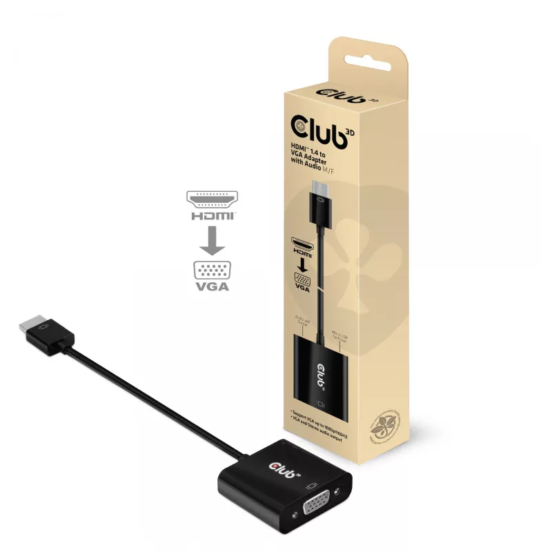 CLUB3D CAC-1302 videokaabli adapter 0,5 m HDMI Type A (Standard) VGA (D-Sub) must
