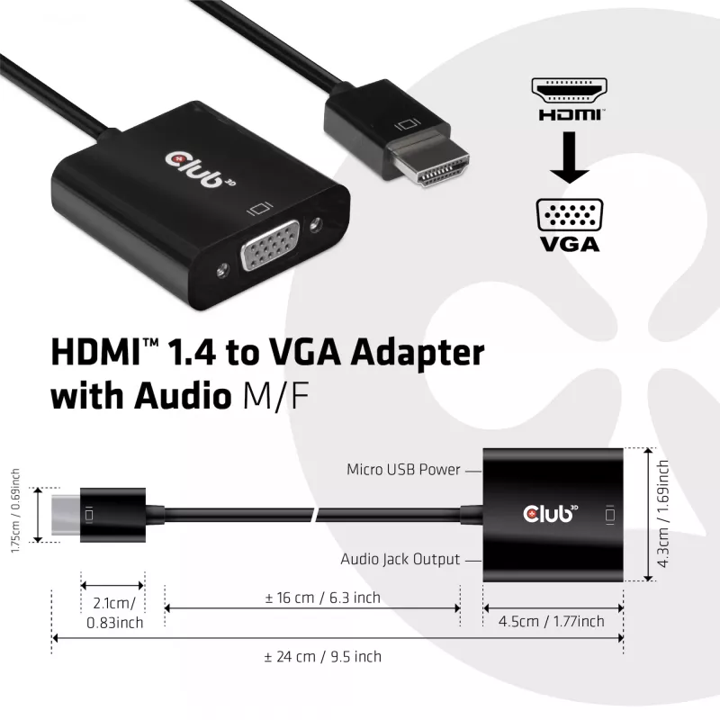 CLUB3D CAC-1302 videokaabli adapter 0,5 m HDMI Type A (Standard) VGA (D-Sub) must
