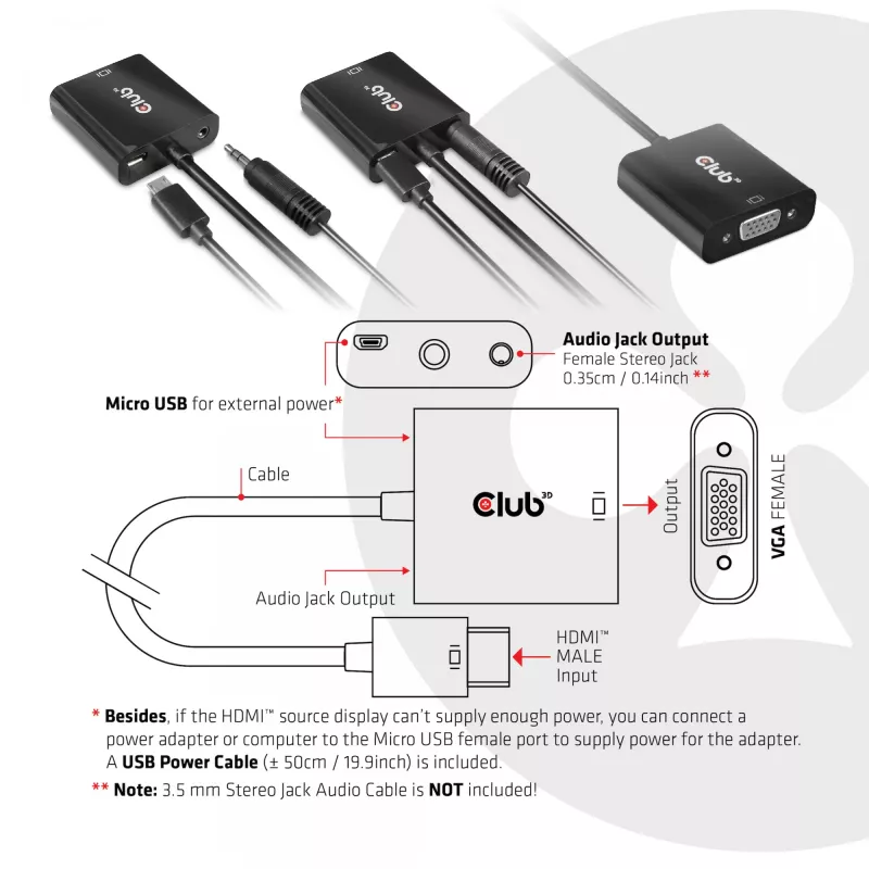 CLUB3D CAC-1302 videokaabli adapter 0,5 m HDMI Type A (Standard) VGA (D-Sub) must