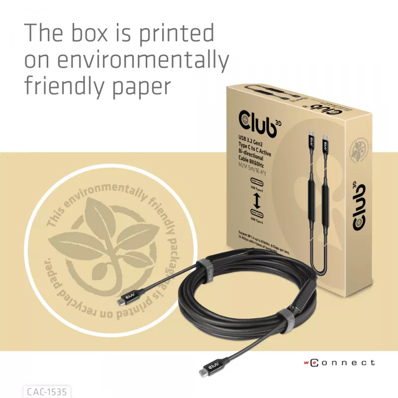 CLUB3D USB 3.2 Gen2 Type C to C Active Bi-directional kaabel 8K60Hz M/M 5m/16.4ft